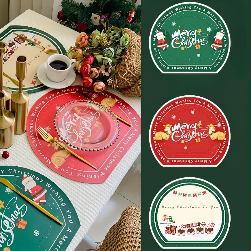 4pcs Christmas Placemat Leather Tableware Pads Table Mats for Dining Table Decoration Accessories Kitchen Placemats Party Dinner