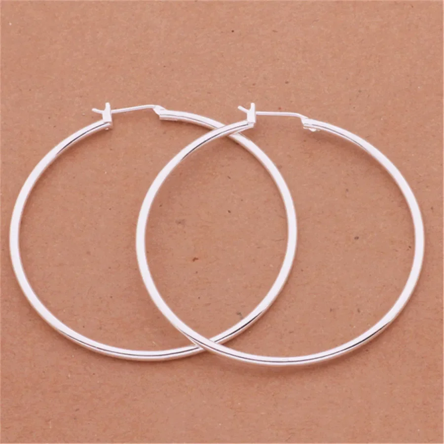 Silver Plated Elegant 5CM Big Circle hoop Earrings for Women Fashion Party Wedding Accessories Jewelry Christmas Gifts