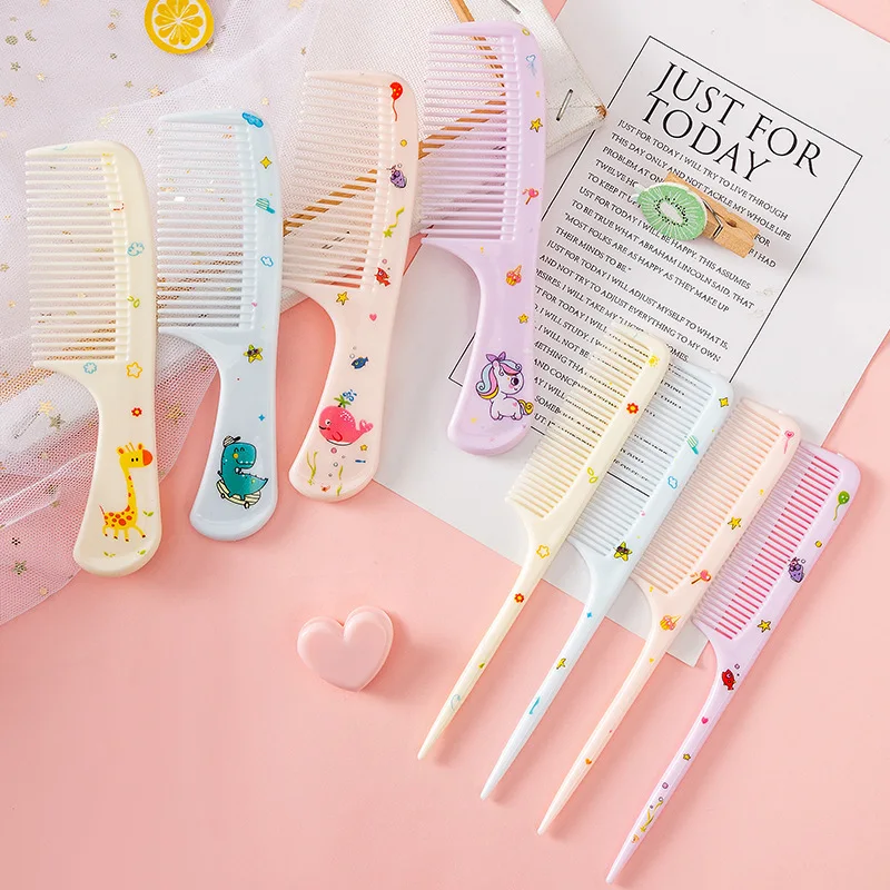 2Pcs/set Kids Hair Combs Set Cartoon Children Hairdressing Comb Pointed Tail Fashion Girls Portable Anti-Static Plastic Comb