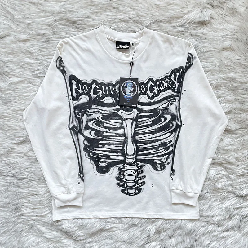 Hellstar Studios Skull Long Sleeve Casual T-Shirt Unisex Youth Straight Cut Autumn Winter Fashion round Neck Sweatshirt