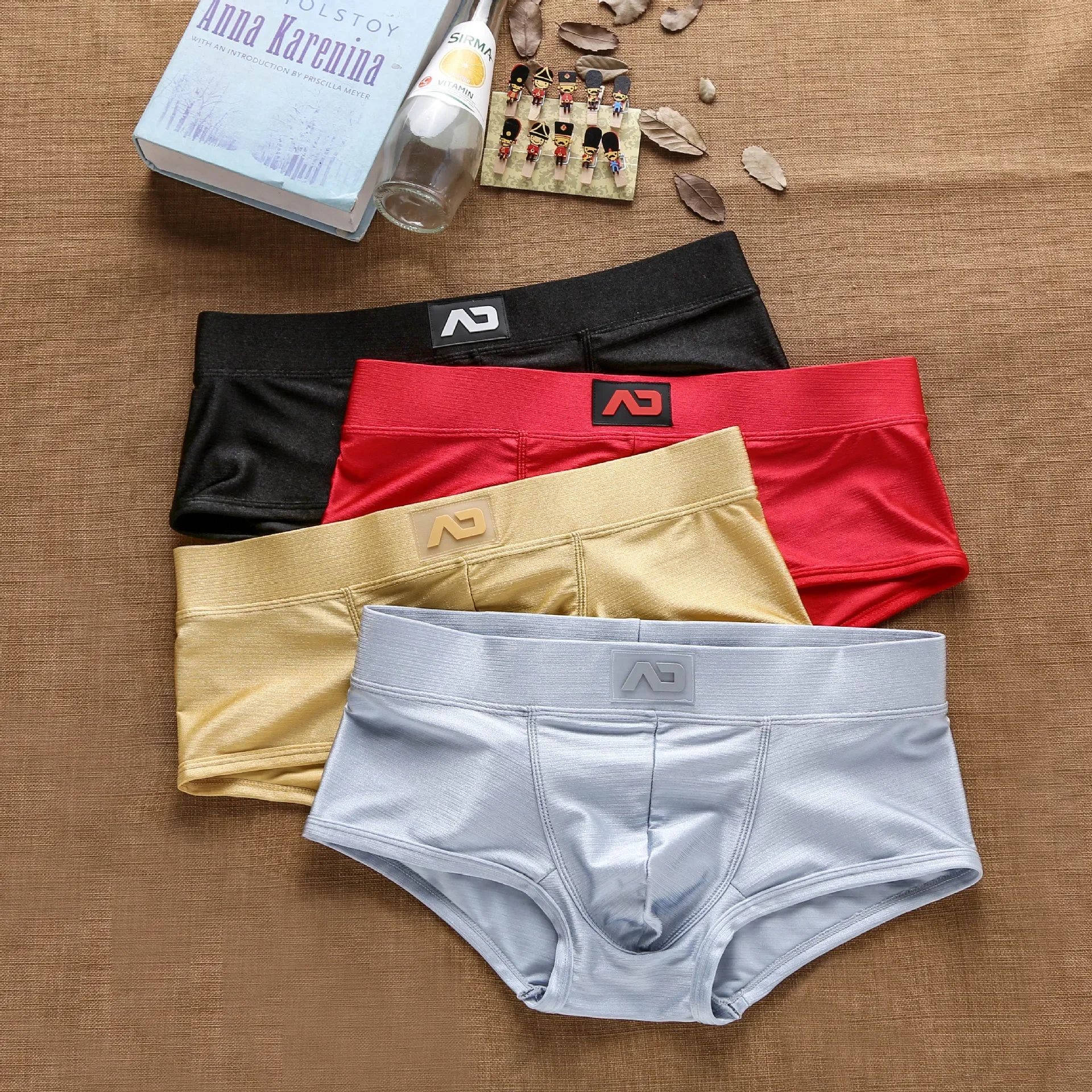 Bright color  men's panties low rise brushed sex gratitude convex youth boxers