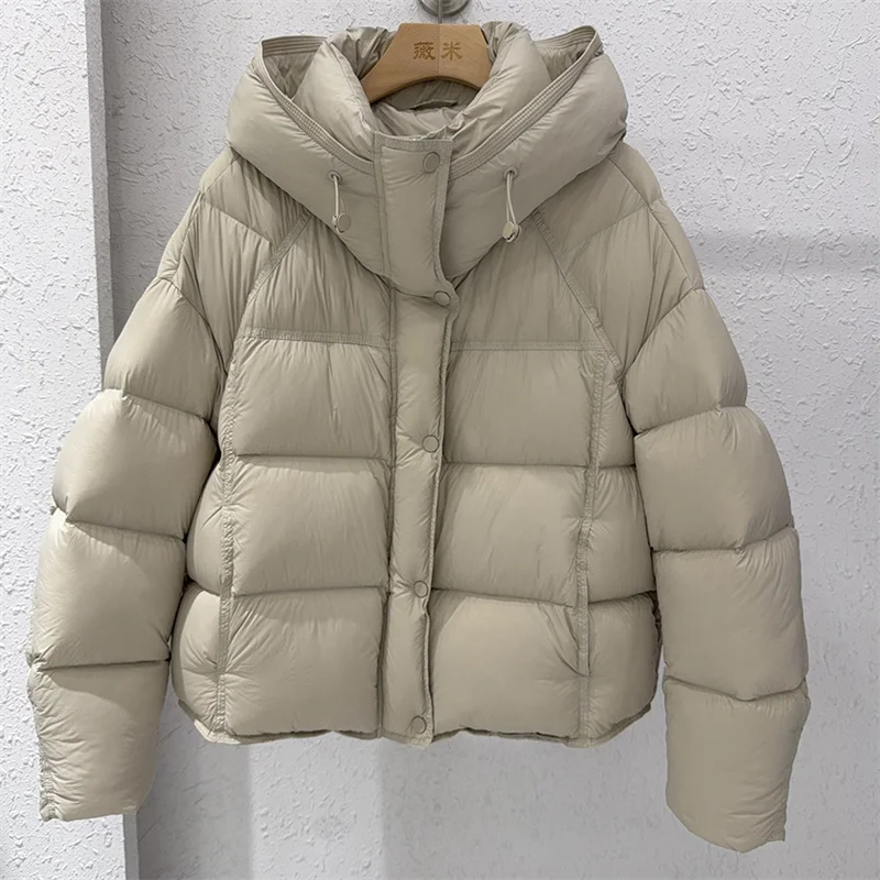 ZAROY Damen Winterjacke, verdickte warme Kapuzen-Baumwollparka, koreanischer Stil, einfarbig, vielseitig, lässiger kurzer Mantel, Schnee-Oberbekleidung, Winterjacke – Detail 11
