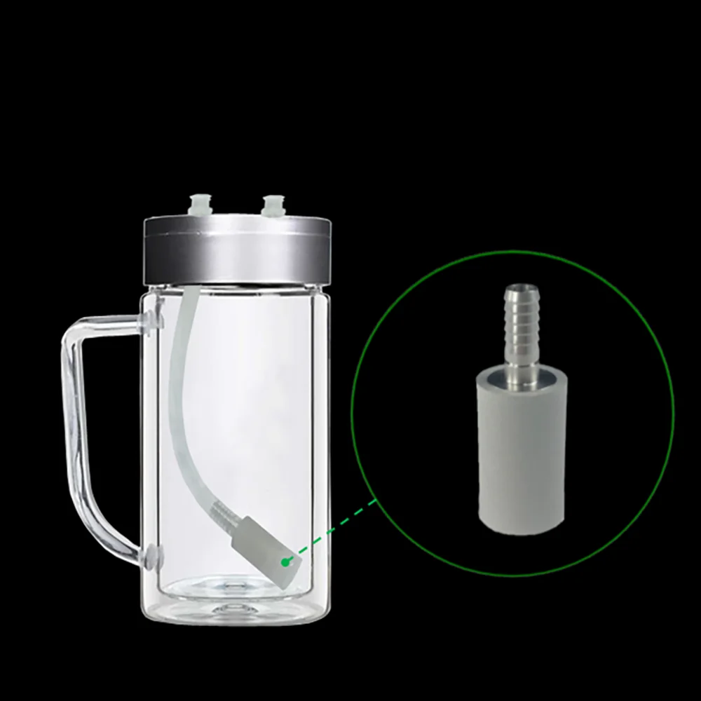 Ozone Glass Cup Double Walls Glass Bubbler with Luer connector and tinny SS316 bubbler for ozonated water oil ozone