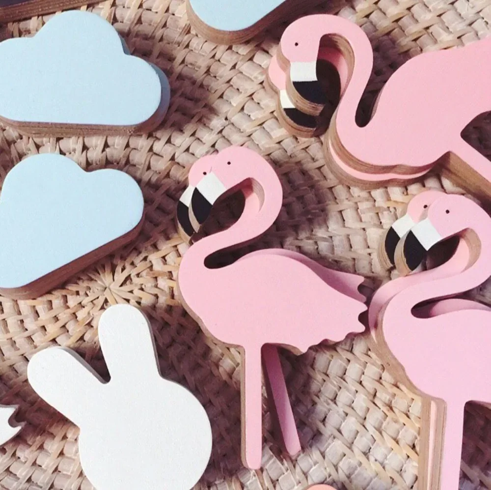 

Wooden Wall Hooks Decorative Baby Child Kids Room Door Holder Hanger Organizer For Kitchen Key Clothes Store Flamingo MH 003