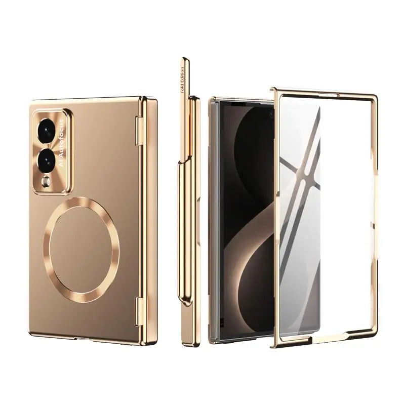 Wysokiej klasy magnetyczne etui z elektroplaterowaną powłoką i zintegrowaną folią do Samsunga Z Fold 8, z szeroką ochroną zawiasu, kompatybilne z MagSafe, cienkie etui. — zdjęcie produktu 7