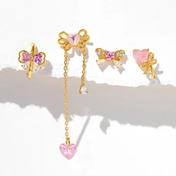 4pcs/Set Korean Fashion Y2K Personality Zircon Heart Bowknot Stud Earrings Set for Women Girl Party Jewelry Gifts