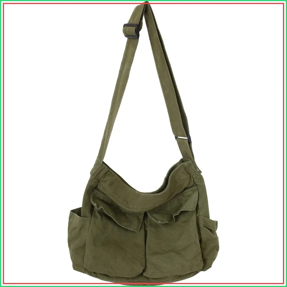 Canvas Messenger Bag Large Hobo Crossbody Shoulder Tote with Pocket for Women Men