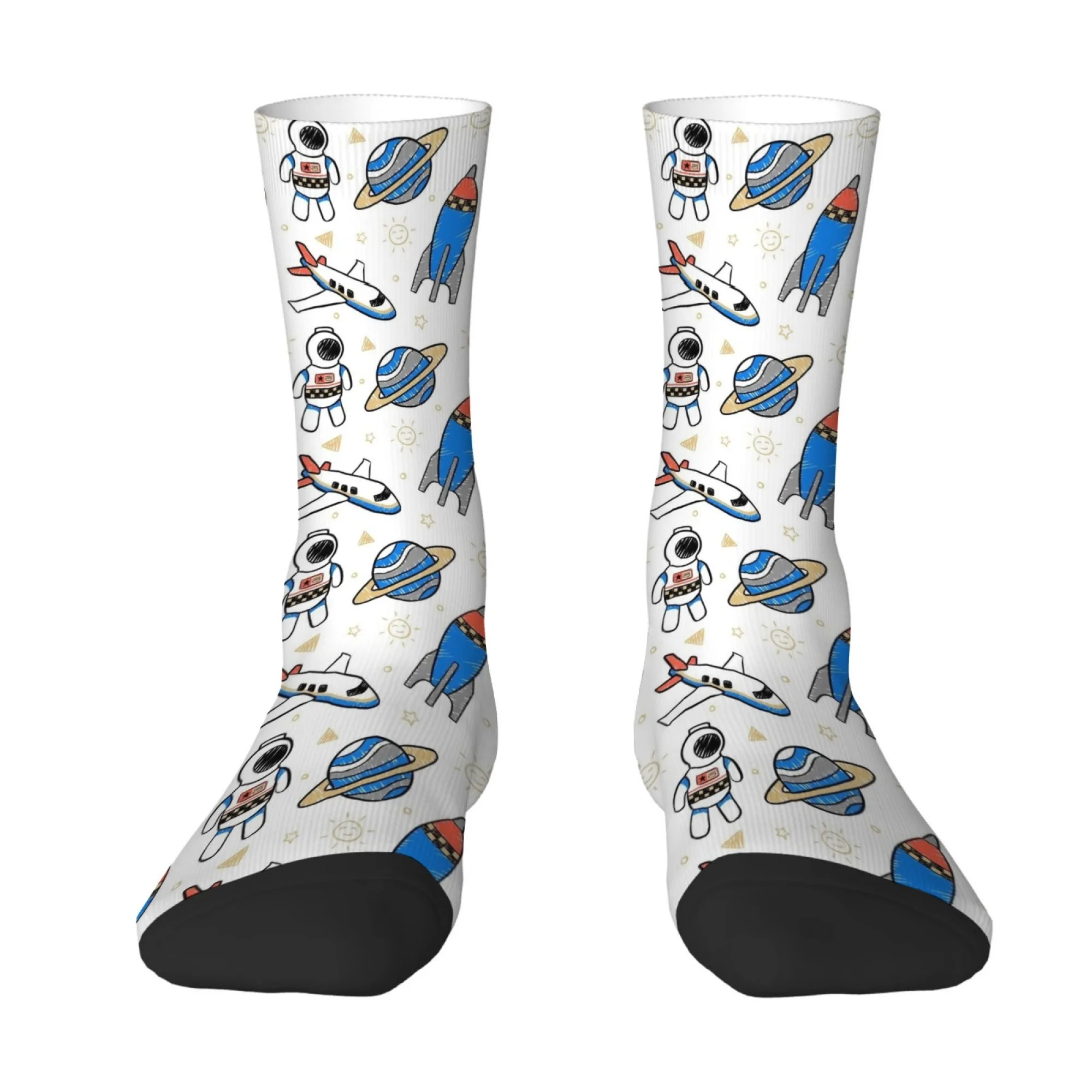 

Fun and Quirky Socks Hand-painted Astronaut Print Men's Socks White Fresh and Vibrant Style Gift for Astronomy Enthusiasts