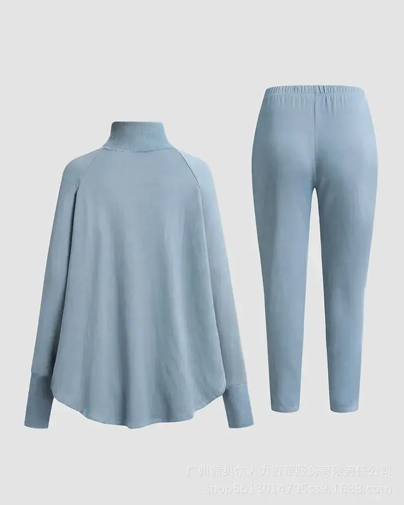 Two Piece Pant Sets Women Tracksuit Print Letter Batwing Sleeve Tops Splice Turtleneck Pencil Pants Suits Matching Sets Casual