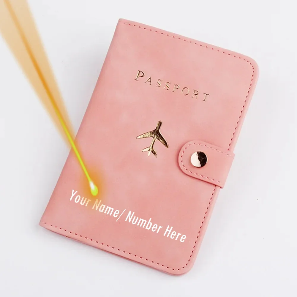 Personalized Name Pink Waterproof Passport Holder Covers Case Travel PU Leather Credit Card Wallet Passport Book Women/Men Gift