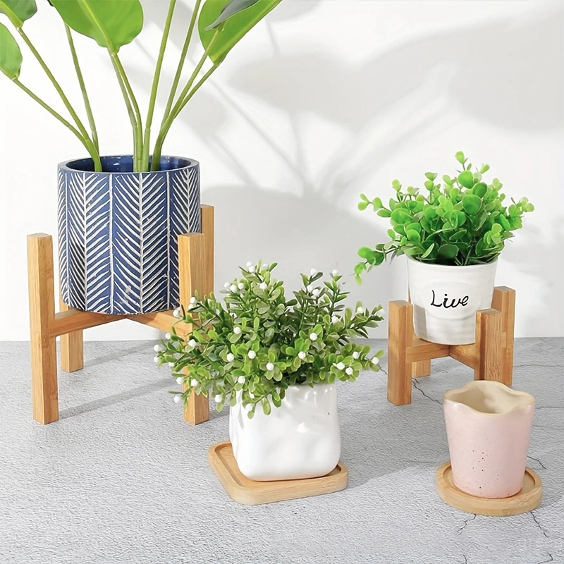 Bamboo Flower Frame Indoor Outdoor Flower Pot Stand Simplified Solid Wood Indoor Home Balcony Cross Potted Plant Tray Decoration