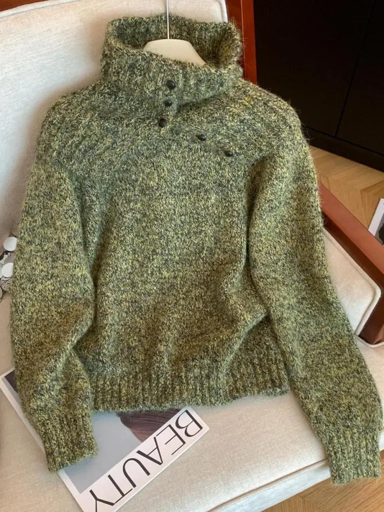 Otoño Invierno Beige gris cuello redondo suéter de manga larga mujer verde Festival pulóver Tops de punto y bufanda conjuntos simplicidad