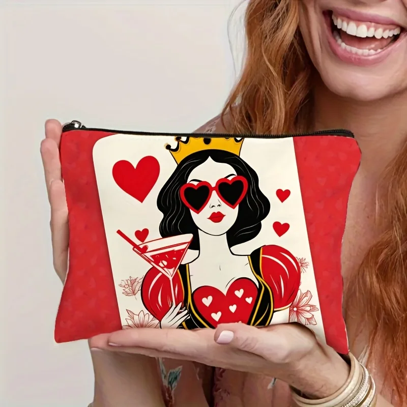 Single Queen of Hearts Design Makeup Bag Trendy Organizer for Cosmetics Travel Toiletries Additions for Women Storage Bags