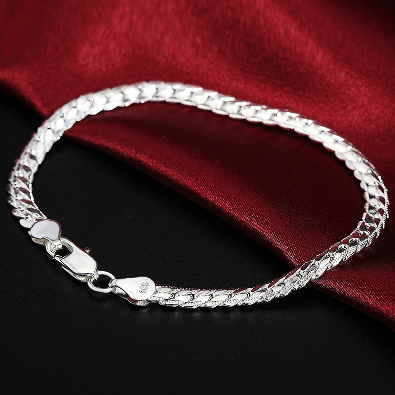 Hot sale 925 Sterling Silver 8/16/18/20/22/24 Inch 6mm Side Chain Necklace Bracelet For Woman Men Fashion Charm Wedding Jewelry