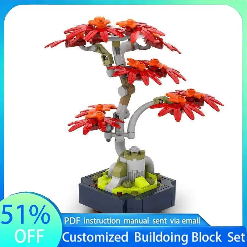 139PCS Red Maple Mini Bonsai MOC Model Building Blocks DIY Assembly Toy Creative Botanical Collection Display Special Gift Decor