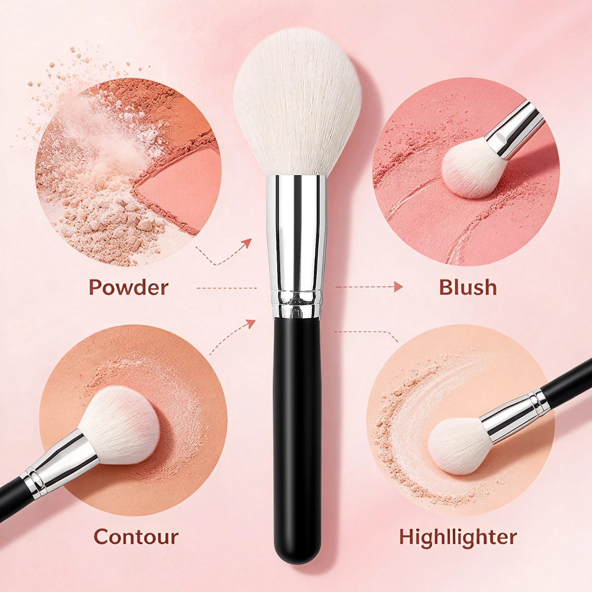 1Pc Professional Large Blush Powder Brush, Soft Dense Bristles, Flawless Blending Cosmetic Makeup Tool, Ideal Beauty Gift