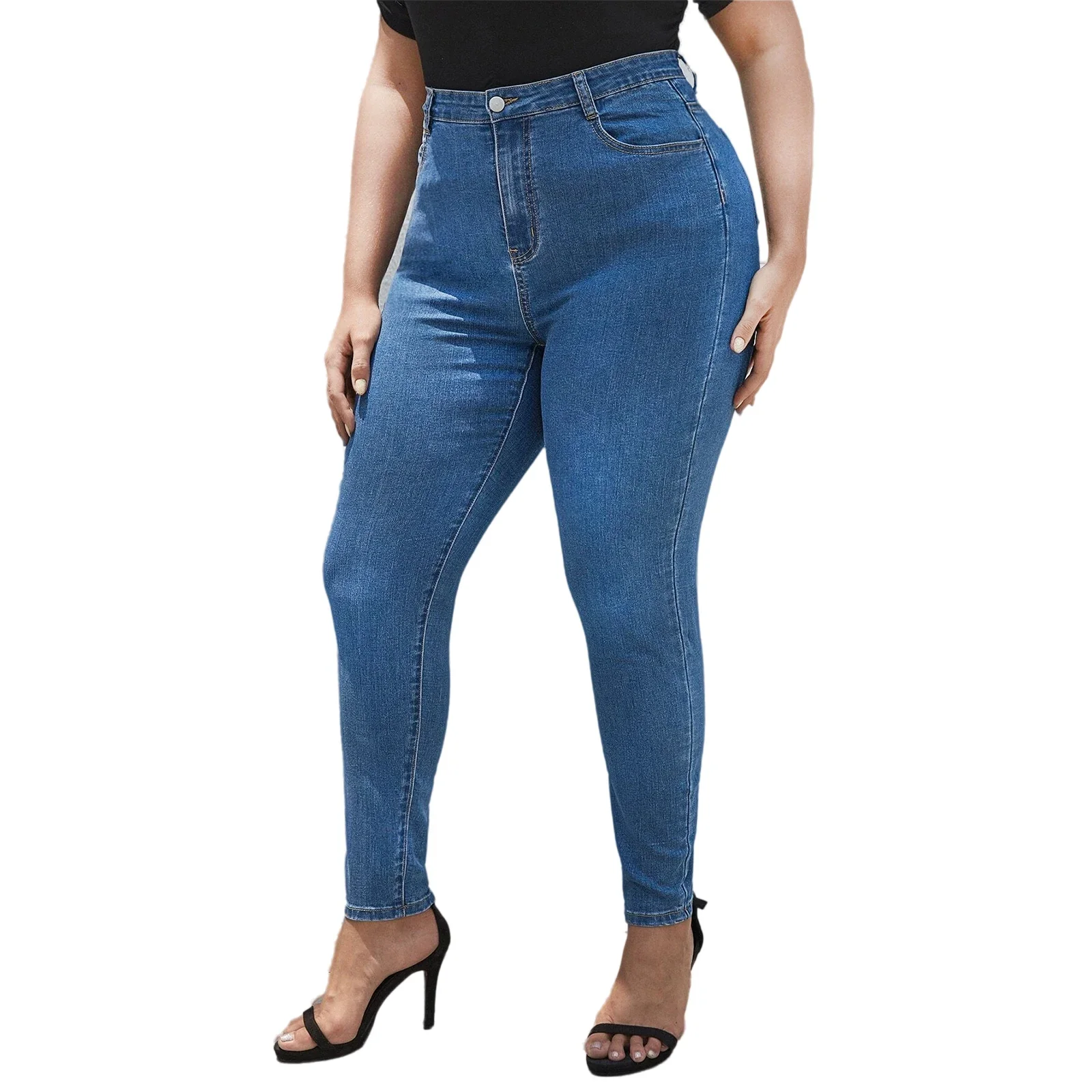 Plus Size Women Jeans Pants Full Length Denim Jeans High Waist High Stretchy Skinny Denim Jeans