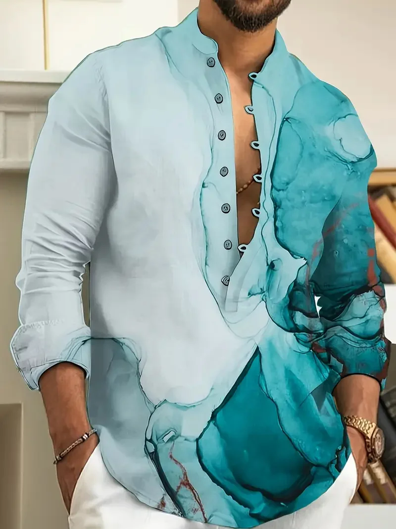 Men's Long Sleeve Clothing Fashion Men's Casual Loose Button Printed Shirt Long Sleeve Men's Hawaiian Shirt