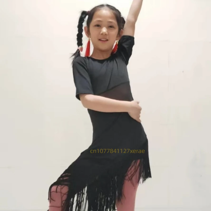 Новые детские костюмы для латинских танцев, модная тренировочная одежда с короткими рукавами, детские костюмы для латинских соревнований