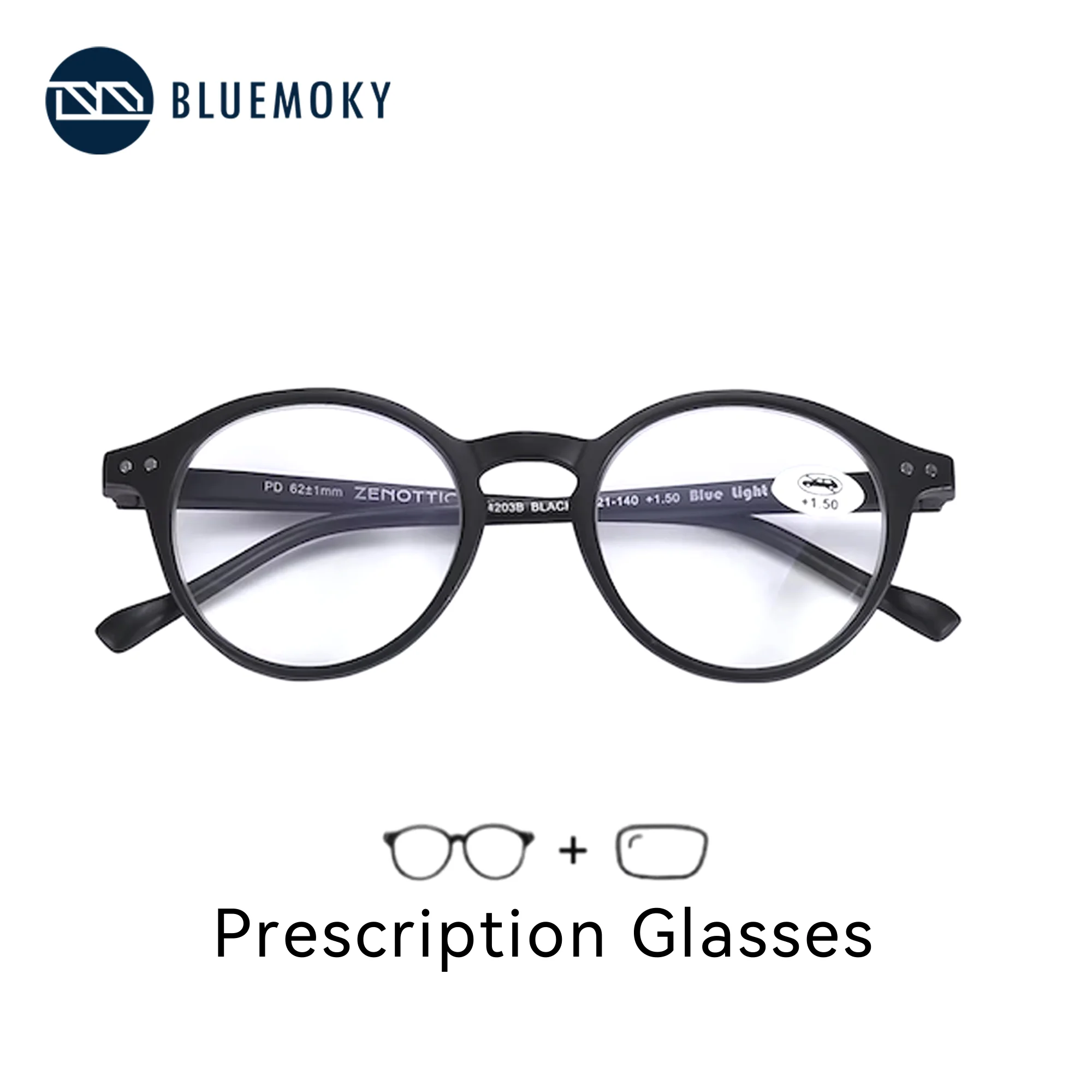 

BLUEMOKY Retro Round Glasses for Men Women Vintage Classic Prescription Eyewear for Myopia and Progressive Lenses