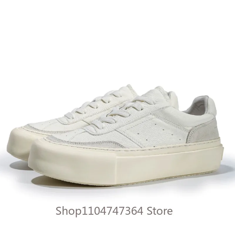 Luxury Fashion White Sneakers Men's Casual Shoes Genuine Leather Thick Sole Low-Top Comfortable Flat Shoes Male Oxfords