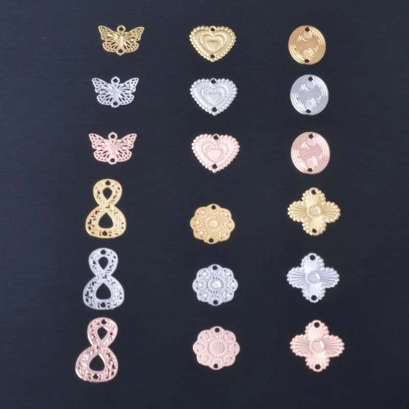 50 Uds AC14720 latón Rosa dorado Mini mariposa flor trébol corazón elipse 8 conectores colgante accesorios de joyería