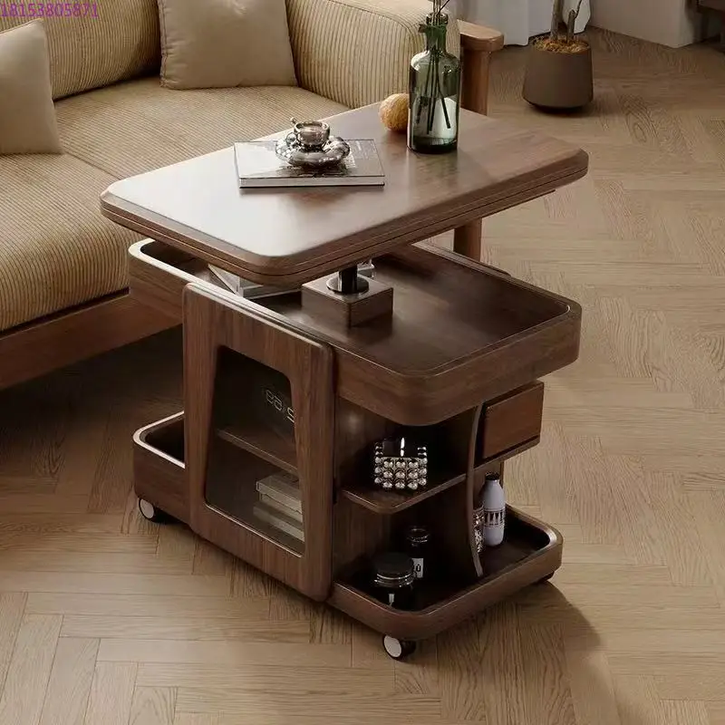 

Solid wood mobile cart household lifting coffee table living room sofa folding multi-function