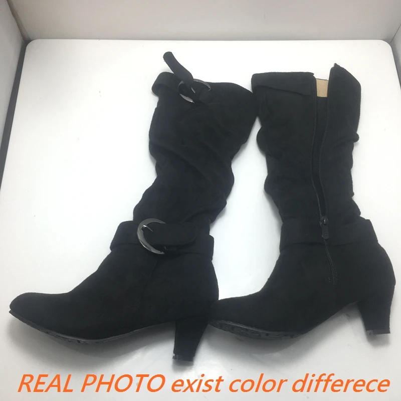 REAVE CAT 2021 Knee High Boots Autumn Faux Suede Wide Pleated Slouchy Buckle 5cm Spike Heels Size 35-43 Grey A4370