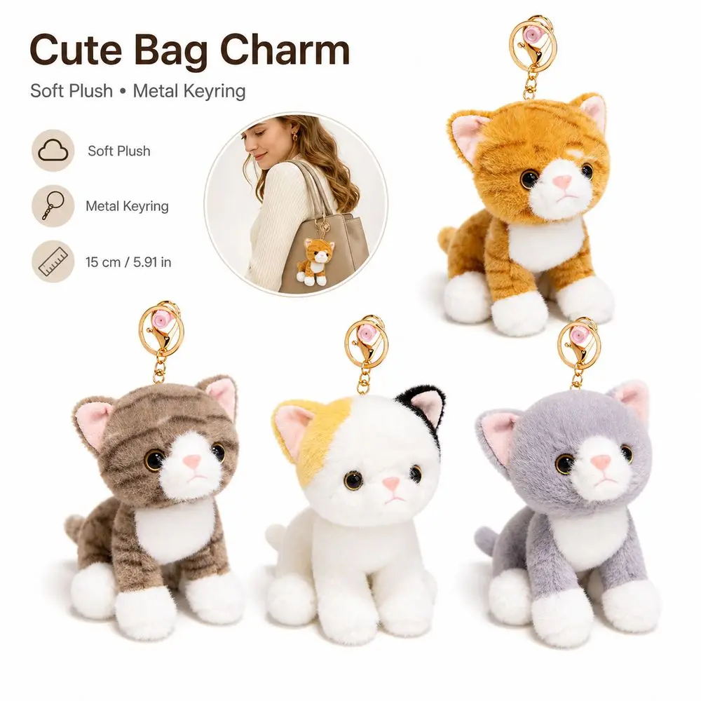Gifts Realistic Kitten Shape Cat Keychain Sitting Cat Soft Keychain Furry Cute HandBag Pendant Bag Accessory