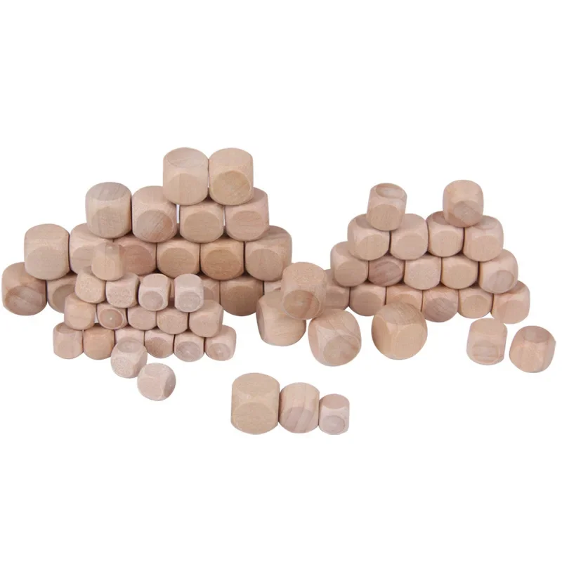 10pcs 10-25mm Round Corners Wooden Blank Cubes Dice For Board And Table Games Prop Party Family DIY Printing Engraving Kid Toys