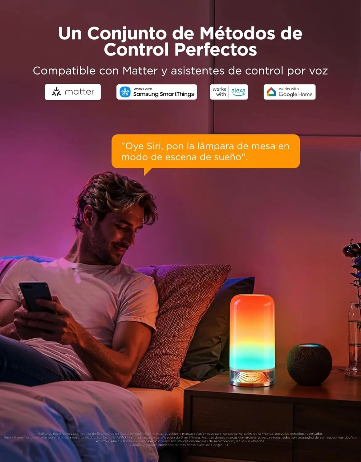 Lampada da Tavolo Smart Touch con RGBIC, 64 Scene, Controllo Vocale tramite Alexa e Matter, Luce Notturna per Camera da Letto