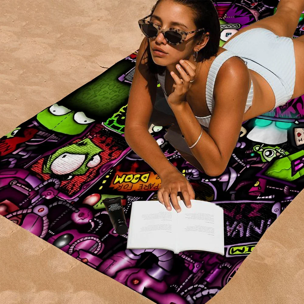 I-Invader Z-Zim Cartoon Bath Towel Microfiber Soft Water Absorbing Breathable For Girl Kids Decorative Cartoon Beach Towel