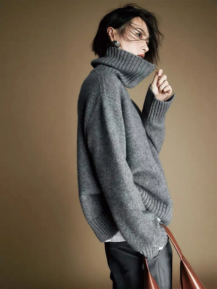 

Trend Unisex 100% Merino Wool Pullover Womens Autumn Winter Sweater Half-Zip Lapels Comfortable Casual Warm Thick Streetwear Top