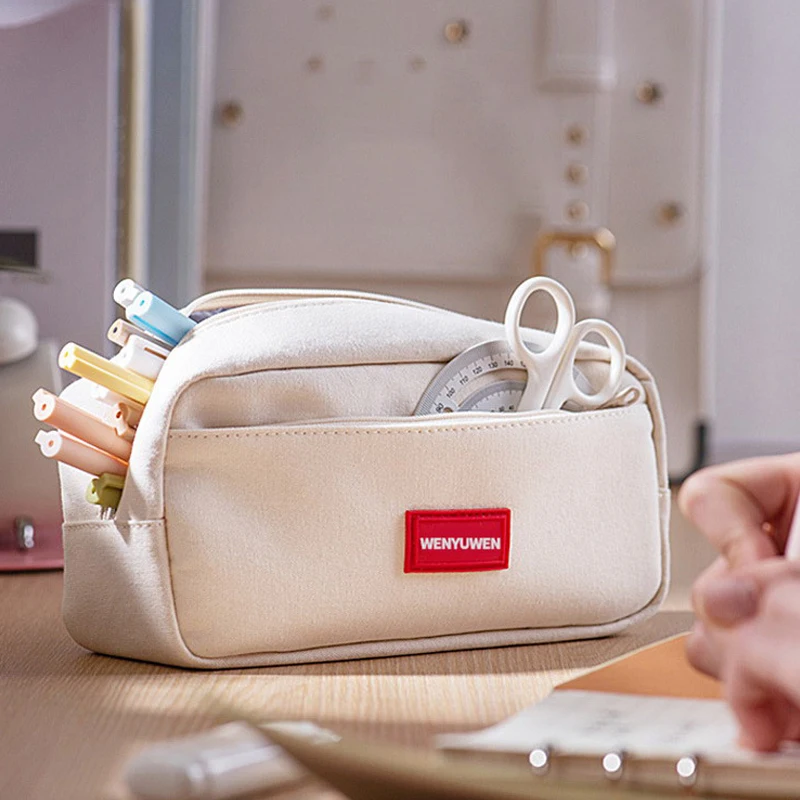 Large Capacity Pencil Cases Students Multifunctional Pen Bags Simple Solid Color Stationery Storage Bag Fashion Pencil Bag Gifts