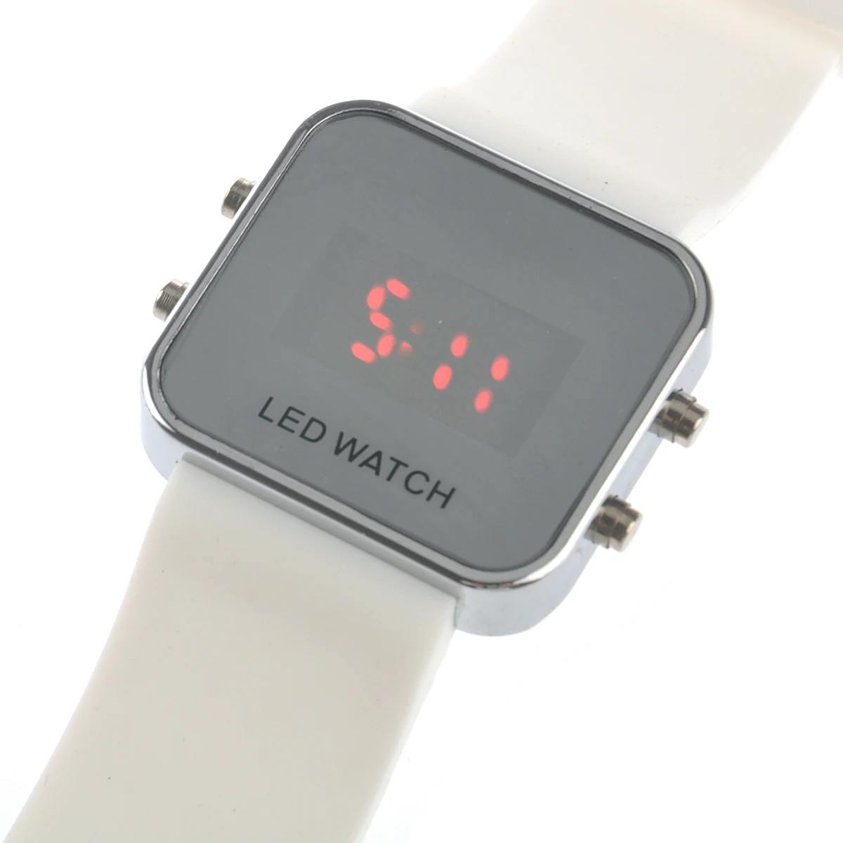 مرآة وجه LED ساعة رقمية بيضاء سيليكون باند أحمر LED عرض التقويم وظيفة للجنسين سبائك الفولاذ المقاوم للصدأ الذكية #1