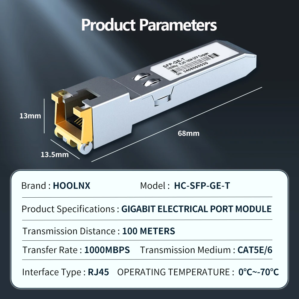 HOOLNX 1.25G SFP-T から RJ45 イーサネット銅線 SFP トランシーバー、1000BASE-T DDM SFP モジュール Mikrotik Ubiquiti H3C HUAWEI TP-LINK 用