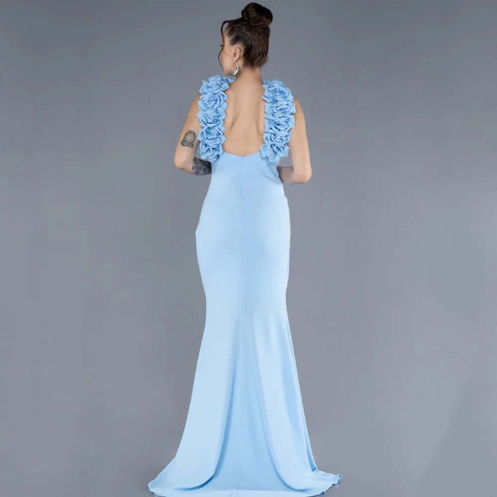 夢のような高品質のクラシックなイブニングドレス、床丈のホルタースリットプロムドレス、フラワーベスティドス・デ・フィエスタ、カスタマイズ可能