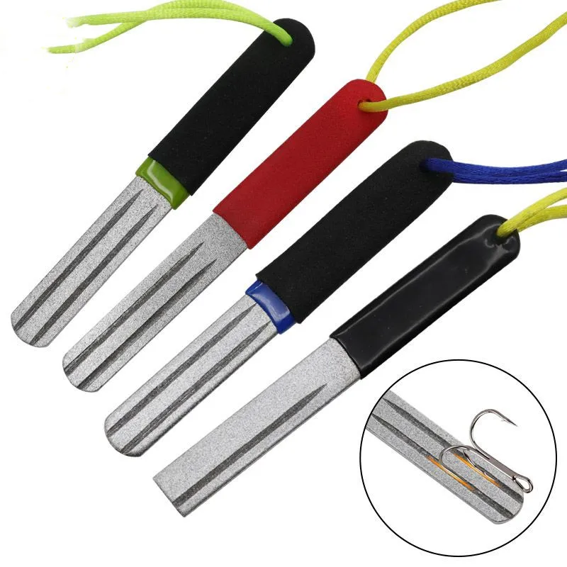 Portable Diamond Stone Fish Hook Sharpen Tools Hook diamond Sharpener Knife Whetstone Keychain for Outdoor Fishing Accessories