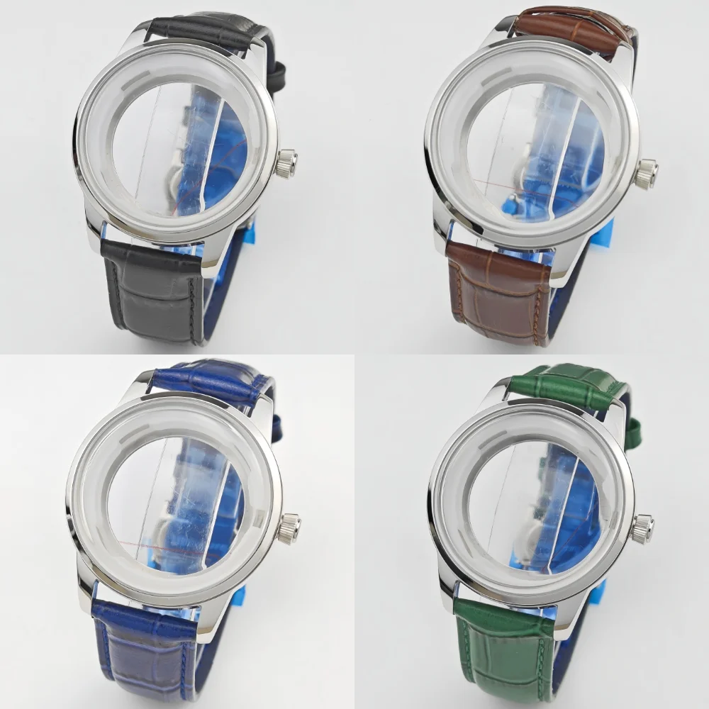 Caja de reloj de 40mm y conjunto de correa de reloj de cuero, caja de cóctel de acero inoxidable para hombre, accesorio de reloj modificado para movimiento NH35