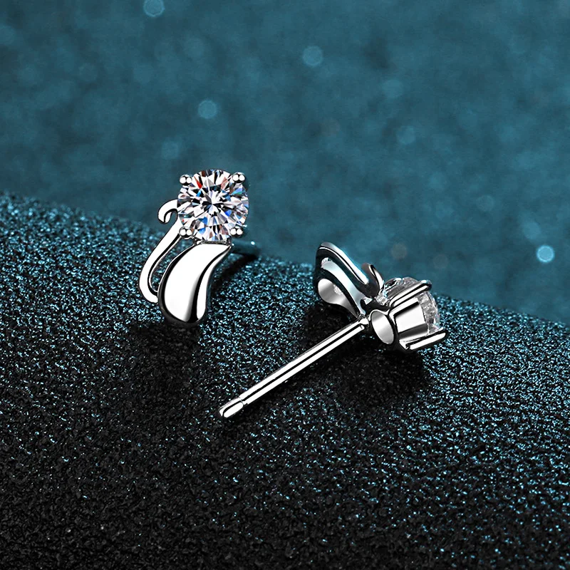 JECIRBurgos-Boucles d'oreilles à tige Moissanite pour femme, argent regardé 925, plaqué or PT950, chat mignon, tempérament, bijoux d'oreille à la mode, 0,3 ct