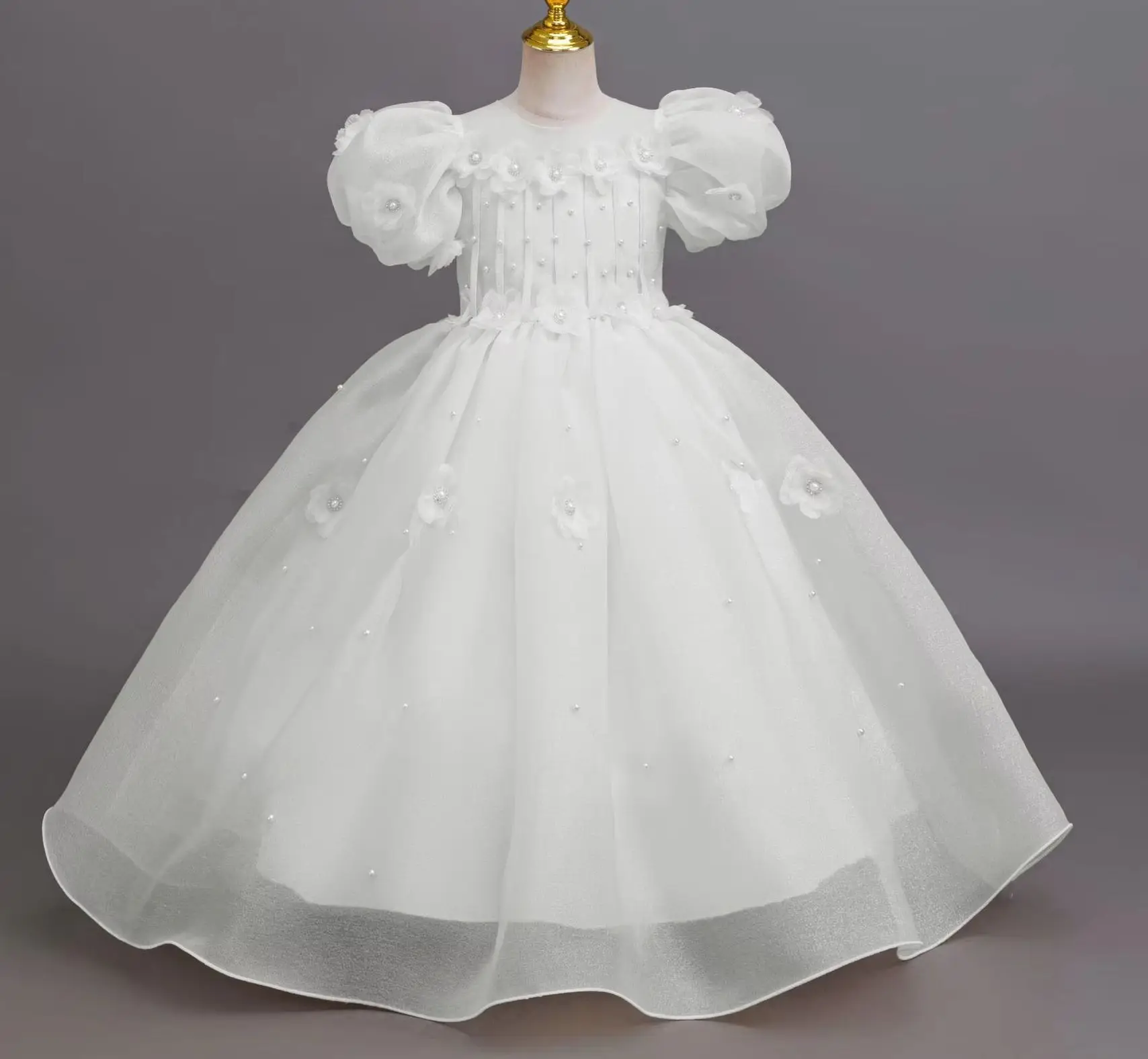 Flower Girl Wedding Dresses Elegant Girls Party Dress White Clothes Long Gown 4-12 Years