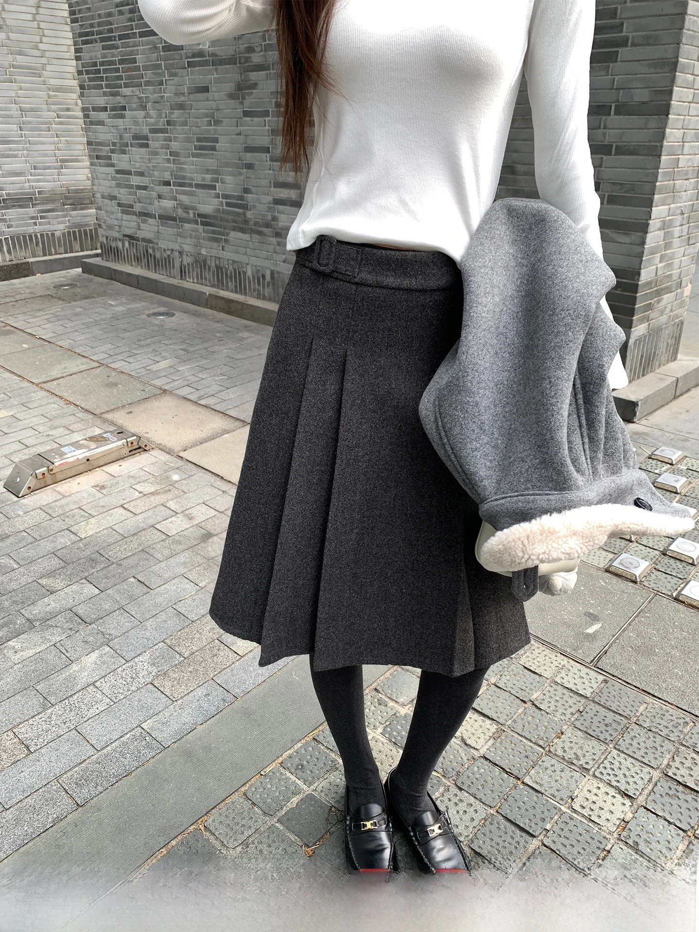 

Юбка миди Cactiop Long Termism женская, А-силуэт, с квадратным вырезом, синяя, осенне-зимняя, из смесовой шерсти, плиссированная, с завышенной талией