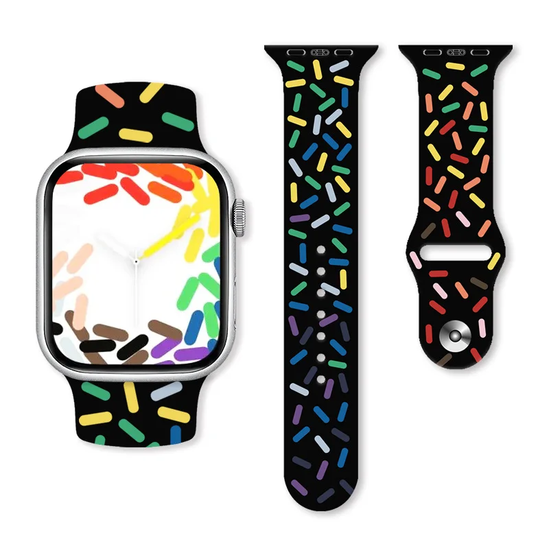 Bracelet arc-en-ciel en silicone coloré pour Apple Watch, bracelet de remplacement, série iWatch Ultra, accessoires, 30mm, 40mm, 41mm, 42mm, 44mm,