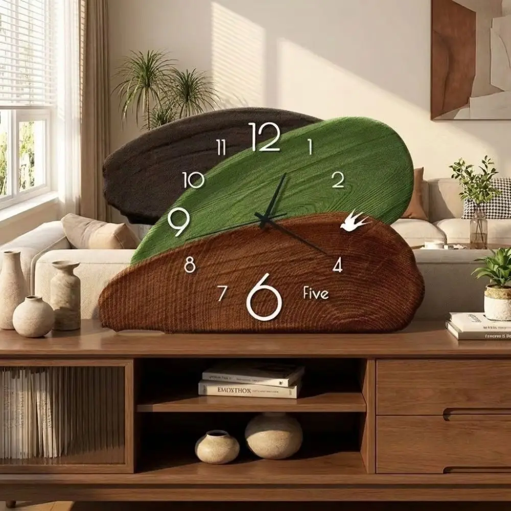 Vintage Art Style Silent Clock Silent Tri Color Splicing Desktop Clocks Ornament Digital Aesthetic Wall Clocks Home Decoration