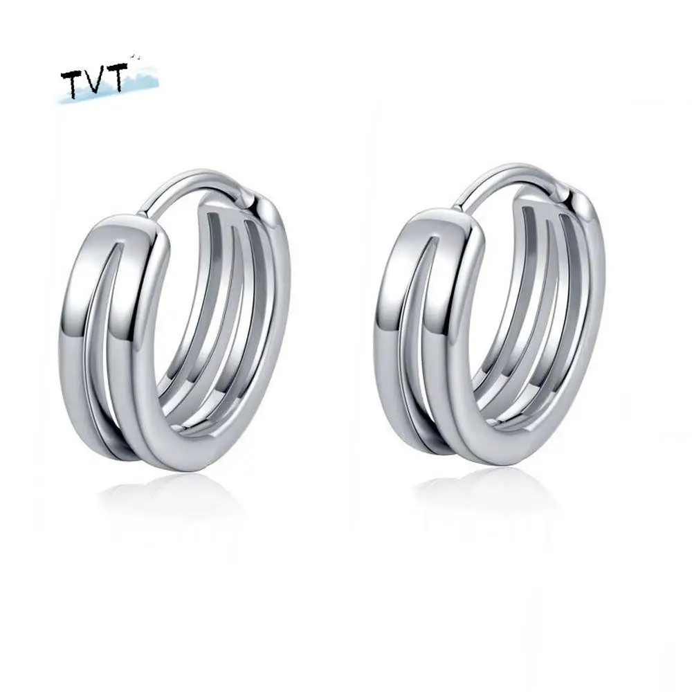 

Hip Hop Cool Rock Roll Round Multi-layer Round Circle Silver Color Black Punk Jewelry Ear Studs Men Hoop Earrings Stud Earrings