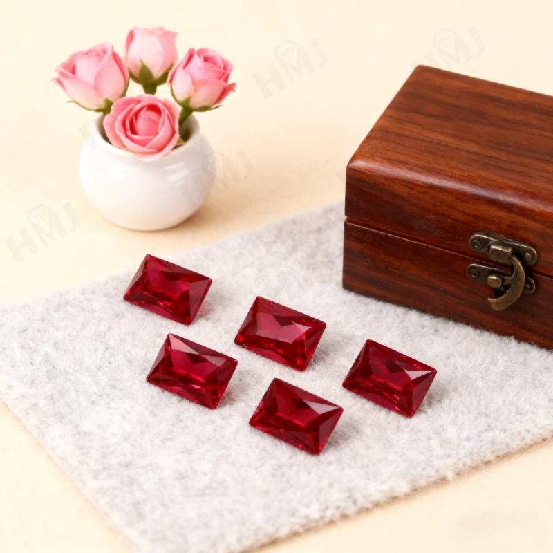 

Lab Grown Ruby Pigeon Blood Red Rectangular Right-angle Filigree Cut AGL Certificate Jewelry Making Materials Bead No Fade Charm