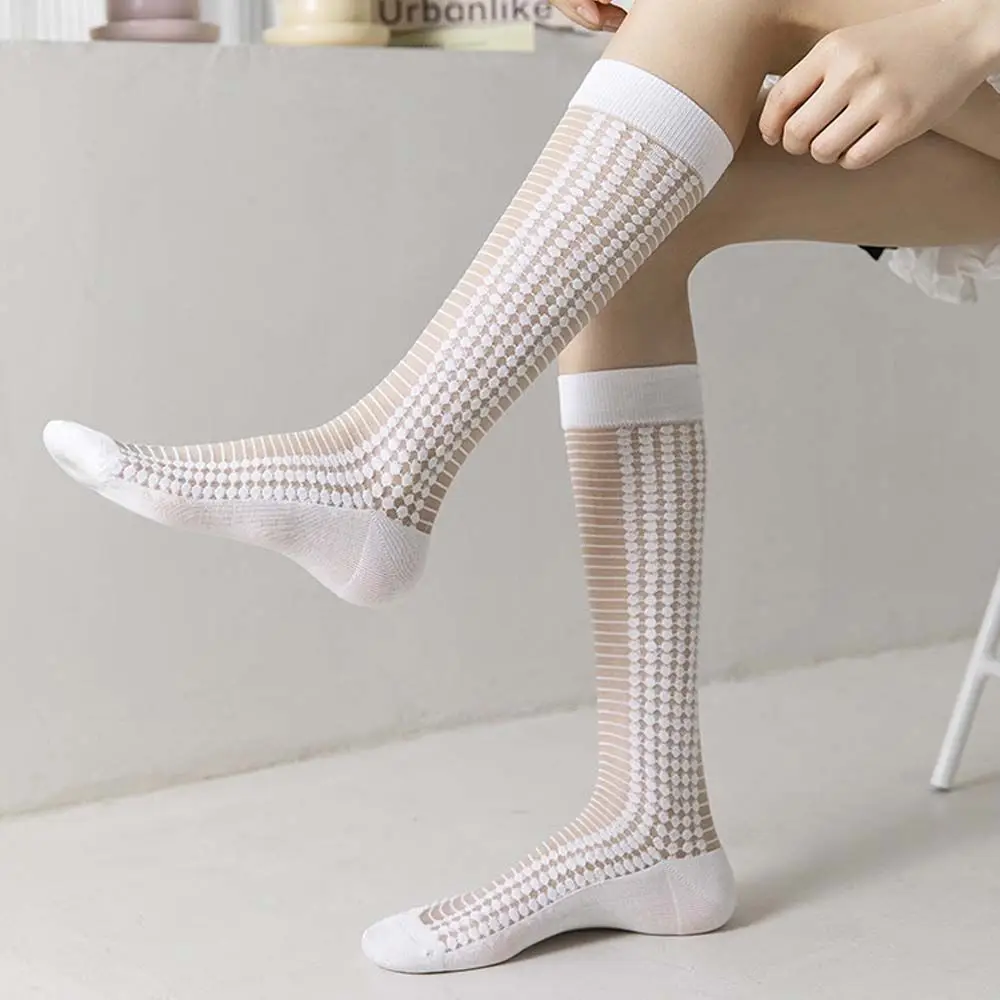 Elastic Breathable Dots For Girls Glass Silk Hosiery Lolita Sock Korean Knee Socks Women Long Socks JK Stockings