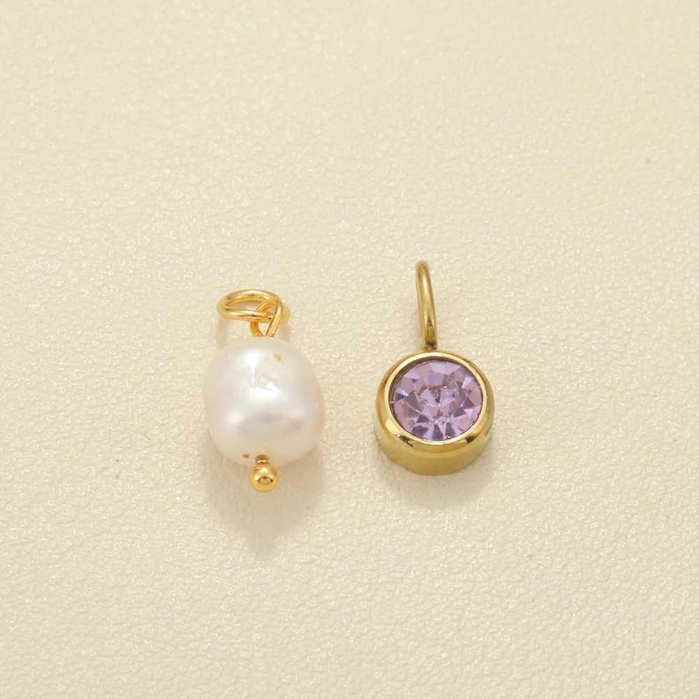 2PCS Golden Stainless Steel Pendant Freshwater Pearl 12 Birthstone Pendants Can Be DIY Necklace Bracelet Women\'s Jewelry Gifts