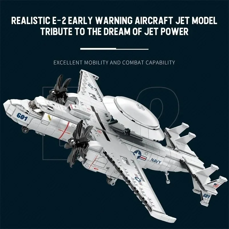 Puzzle Assembly E2 Warning Aircraft Building Block Toy Comparison Air Force Fighter Assembly Model Desktop Decoration 1070PCS