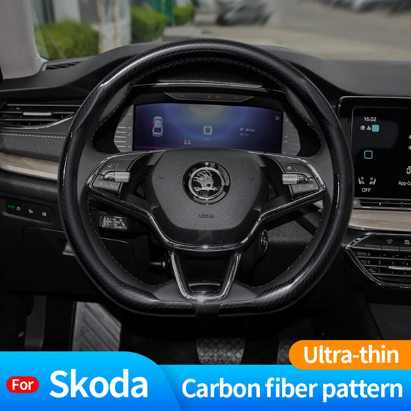 

Carbon Fiber Steering Wheel Protective Cover With Car Emblem For Skoda Octavia 3 2 Rapid Superb Fabia Kodiaq Karoq Accessories